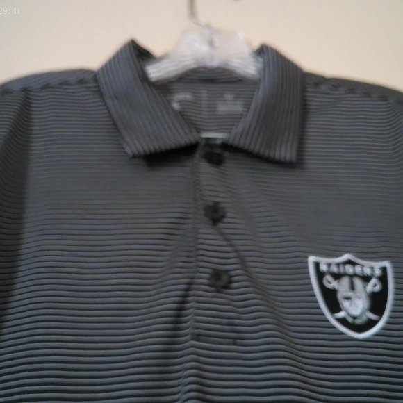 Black & White Pinstriped Raiders Polo SZ M by Antigua - Picture 3 of 8